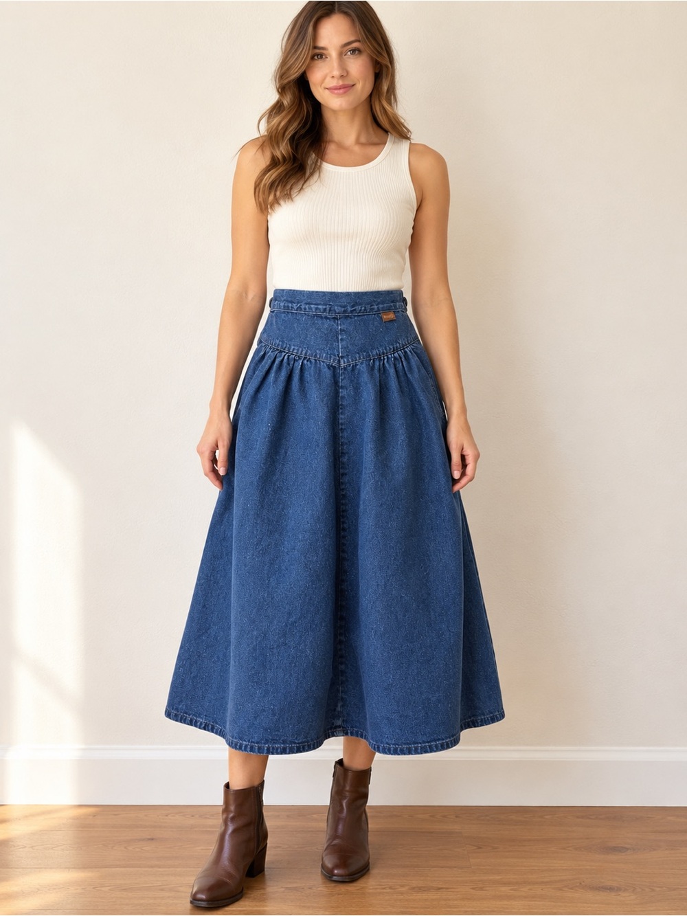 Wrangler Dark Blue Denim A-Line Midi Skirt